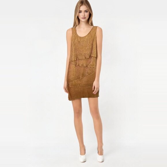 Enfocus Studio Shift Dress Sz 6 Gold Shimmer Tier fully lined - Picture 2 of 8